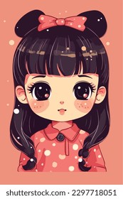 Caricatura estilo anime kawaii linda niñita, fondo aislado, ilustración vectorial