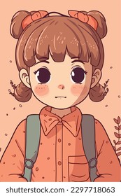 Cartoon Anime style kawaii cute little girl, Isolated background, vector illustration