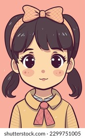 Cartoon Anime style kawaii cute little girl, Isolated background, vector illustration
