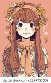 Cartoon Anime style kawaii cute little girl, Isolated background, vector illustration