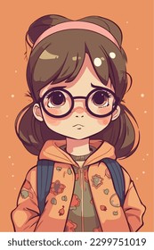 Cartoon Anime style kawaii cute little girl, Isolated background, vector illustration