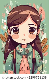 Cartoon Anime style kawaii cute little girl, Isolated background, vector illustration