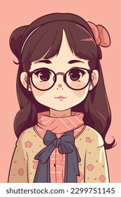 Cartoon Anime style kawaii cute little girl, Isolated background, vector illustration