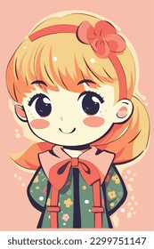 Cartoon Anime style kawaii cute little girl, Isolated background, vector illustration