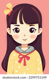 Cartoon Anime style kawaii cute little girl, Isolated background, vector illustration