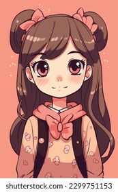 Cartoon Anime style kawaii cute little girl, Isolated background, vector illustration