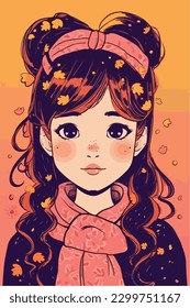 Cartoon Anime style kawaii cute little girl, Isolated background, vector illustration