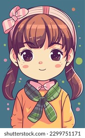 Cartoon Anime style kawaii cute little girl, Isolated background, vector illustration