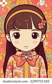 Cartoon Anime style kawaii cute little girl, Isolated background, vector illustration