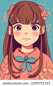 Cartoon Anime style kawaii cute little girl, Isolated background, vector illustration