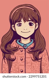 Cartoon Anime style kawaii cute little girl, Isolated background, vector illustration