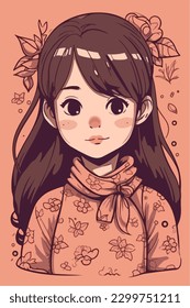 Cartoon Anime style kawaii cute little girl, Isolated background, vector illustration