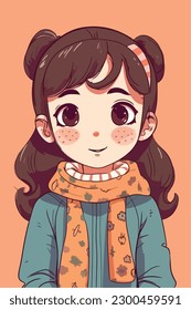 Cartoon Anime style kawaii cute little girl, Isolated background, vector illustration