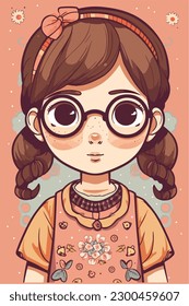 Cartoon Anime style kawaii cute little girl, Isolated background, vector illustration