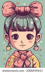 Cartoon Anime style kawaii cute little girl, Isolated background, vector illustration