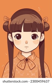 Cartoon Anime style kawaii cute little girl, Isolated background, vector illustration