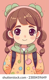 Cartoon Anime style kawaii cute little girl, Isolated background, vector illustration
