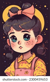 Cartoon Anime style kawaii cute little girl, Isolated background, vector illustration
