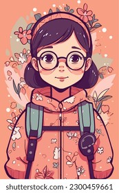 Cartoon Anime style kawaii cute little girl, Isolated background, vector illustration