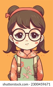 Cartoon Anime style kawaii cute little girl, Isolated background, vector illustration