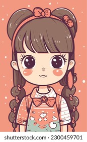 Cartoon Anime style kawaii cute little girl, Isolated background, vector illustration