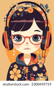Cartoon Anime style kawaii cute little girl, Isolated background, vector illustration
