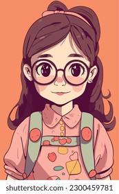 Cartoon Anime style kawaii cute little girl, Isolated background, vector illustration