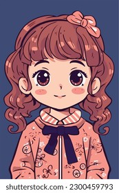 Cartoon Anime style kawaii cute little girl, Isolated background, vector illustration