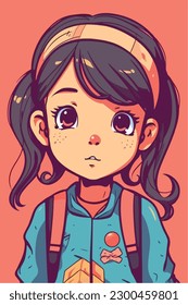 Cartoon Anime style kawaii cute little girl, Isolated background, vector illustration