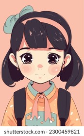 Cartoon Anime style kawaii cute little girl, Isolated background, vector illustration