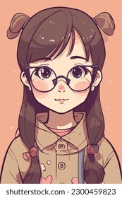 Cartoon Anime style kawaii cute little girl, Isolated background, vector illustration