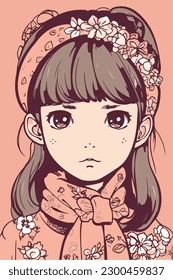 Cartoon Anime style kawaii cute little girl, Isolated background, vector illustration