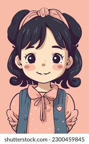 Cartoon Anime style kawaii cute little girl, Isolated background, vector illustration