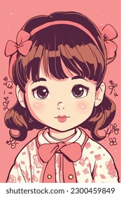 Cartoon Anime style kawaii cute little girl, Isolated background, vector illustration