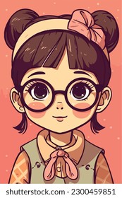 Cartoon Anime style kawaii cute little girl, Isolated background, vector illustration