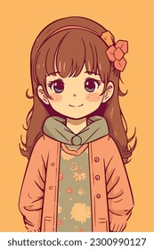 Cartoon Anime style kawaii cute little girl, Isolated background, vector illustration