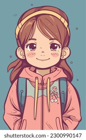 Cartoon Anime style kawaii cute little girl, Isolated background, vector illustration