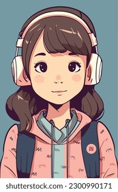 Cartoon Anime style kawaii cute little girl, Isolated background, vector illustration