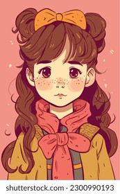 Cartoon Anime style kawaii cute little girl, Isolated background, vector illustration