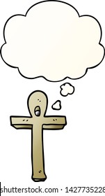 cartoon ankh symbol with thought bubble in smooth gradient style