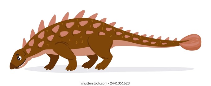 Cartoon ankylosaurus dinosaur. Armored cretaceous period dinosaur, ancient herbivorous ankylosaurus dino flat vector illustration. Ankylosaurus reptile on white