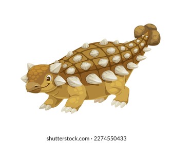 Cartoon Ankylosaurus dinosaur character. Extinct prehistoric reptile, dinosaur isolated vector cheerful personage. Mesozoic era paleontology lizard, extinct animal happy mascot with club on tail