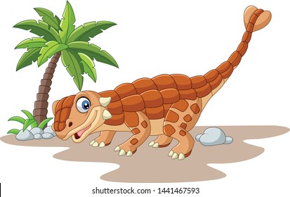 Cartoon ankylosaurus dinosaur on white background