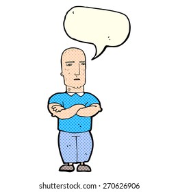 cartoon annoyed bald man with speech bubble