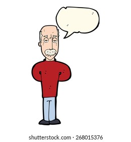 cartoon annoyed balding man with speech bubble