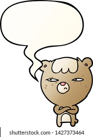 cartoon annoyed bear with arms crossed with speech bubble in smooth gradient style