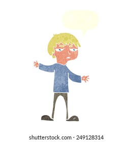 cartoon annoyed boy with speech bubble