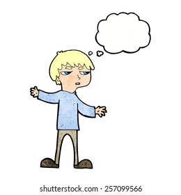 cartoon annoyed boy with thought bubble