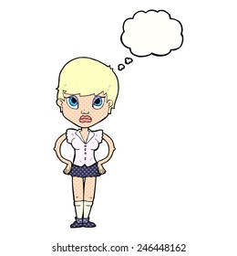 cartoon annoyed girl with thought bubble