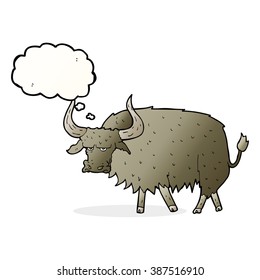 cartoon annoyed hairy cow with thought bubble